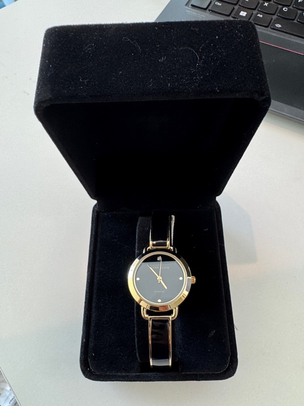 Anne Klein Gold Tone Bracelet Watch with Black Dial